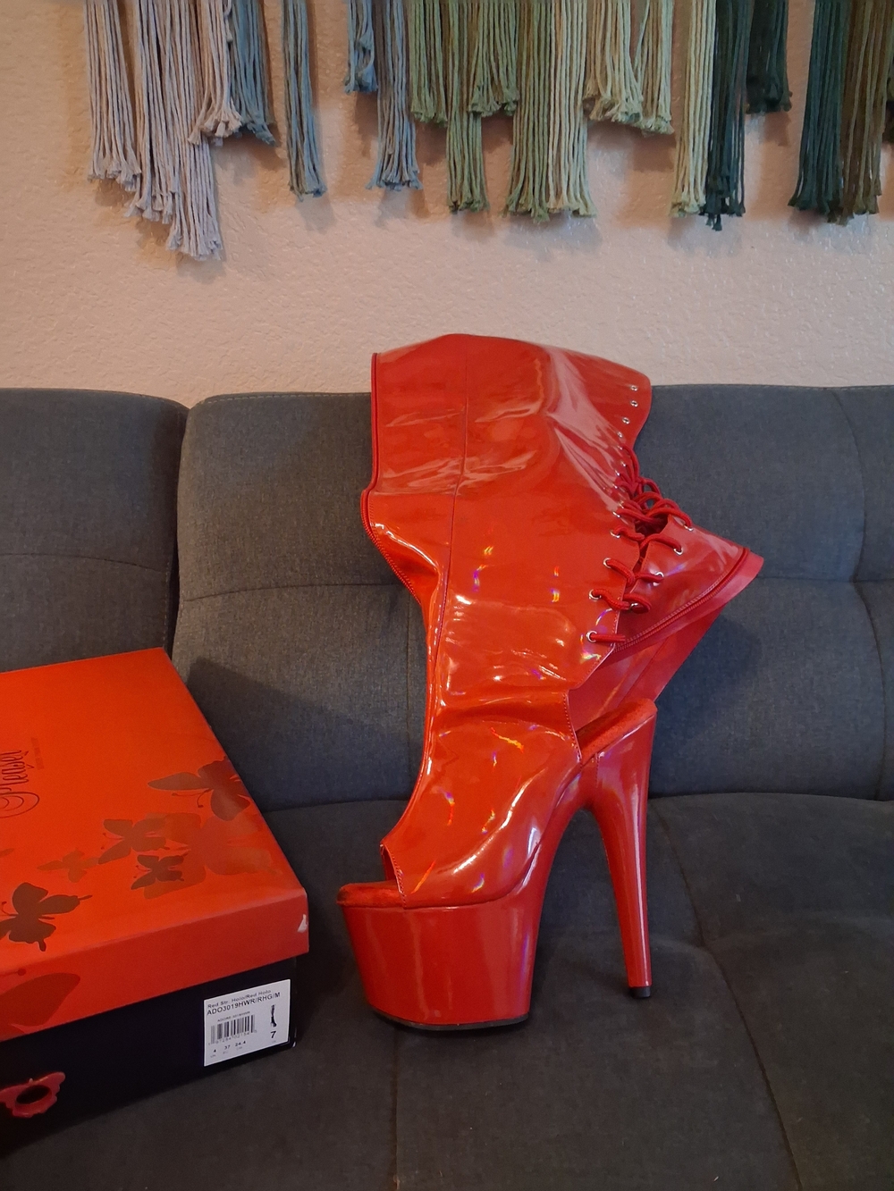 Pleaser Red Patent High Platform Lace-Up Bootie